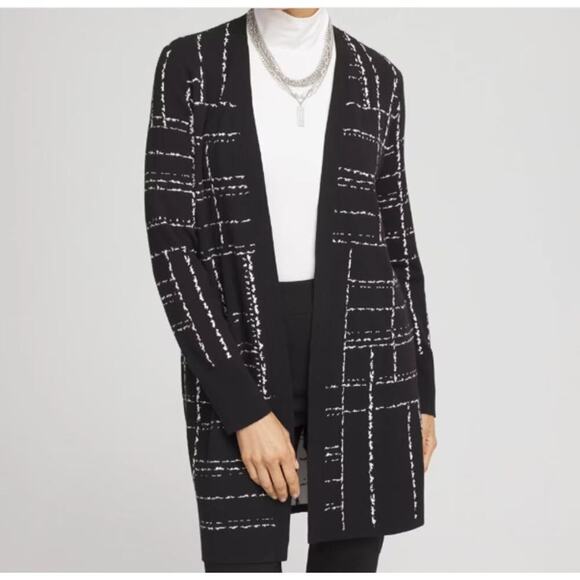 Chico's Sweaters - Chico's Black & White Checkered Cardigan Womens Size 1 Medium Windowpane